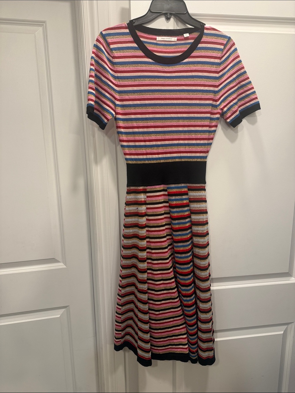 Chinti & Parker Multicolor Striped Midi Dress with Black Trim